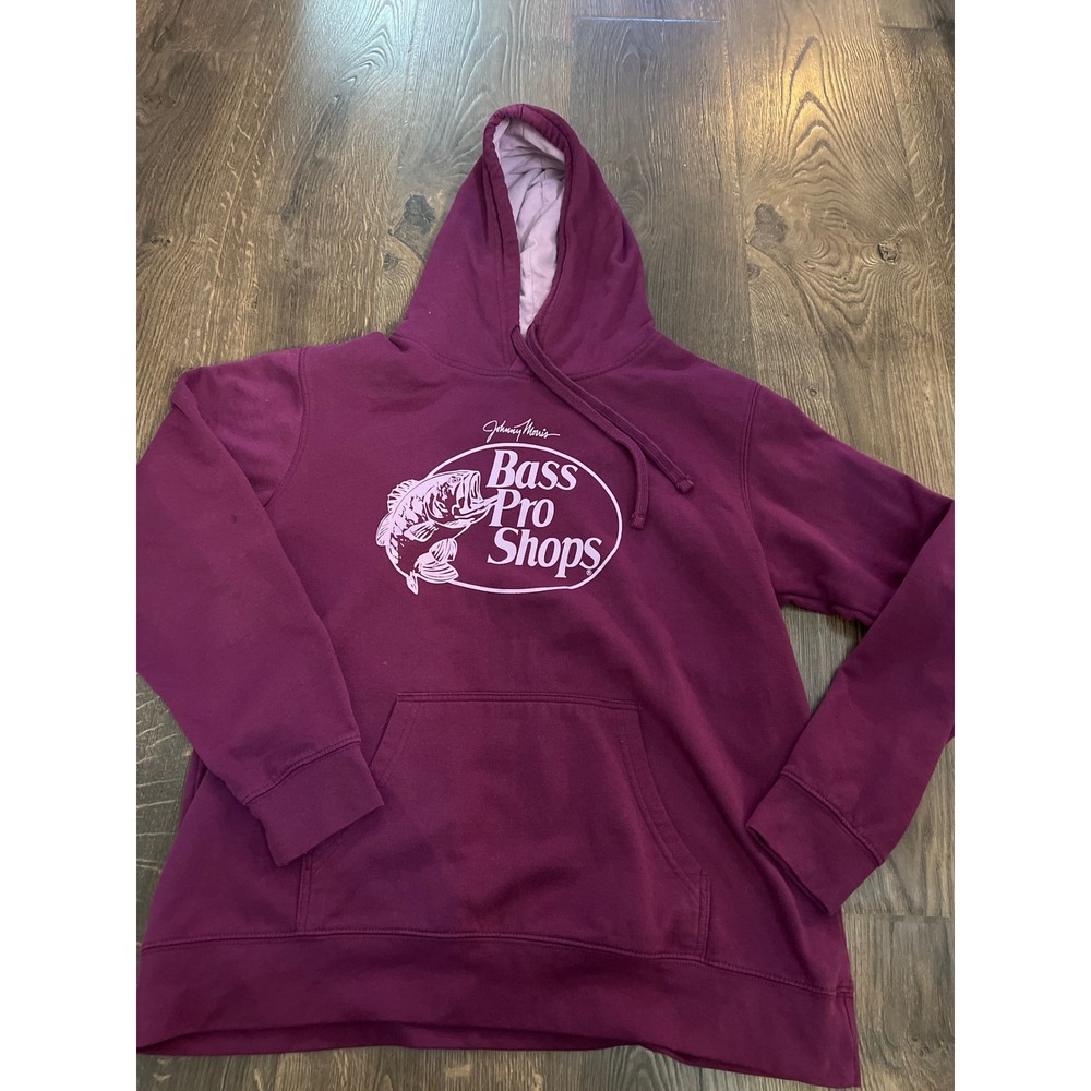 Bass Pro Shops Womens Purple Hoodie Fleece Lined Logo Print Pullover M